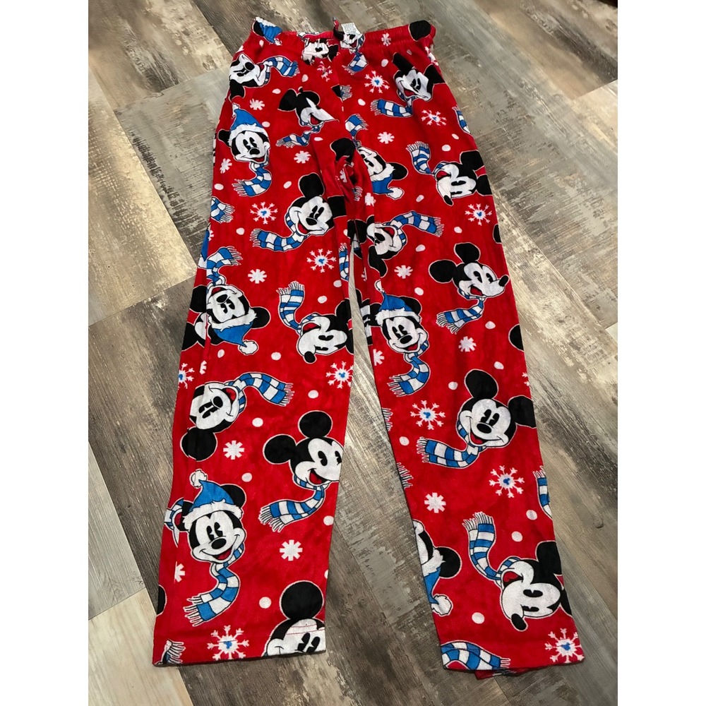 Disney Mickey Mouse Christmas Pajama Pants Red Fleece Holiday Lounge Small
